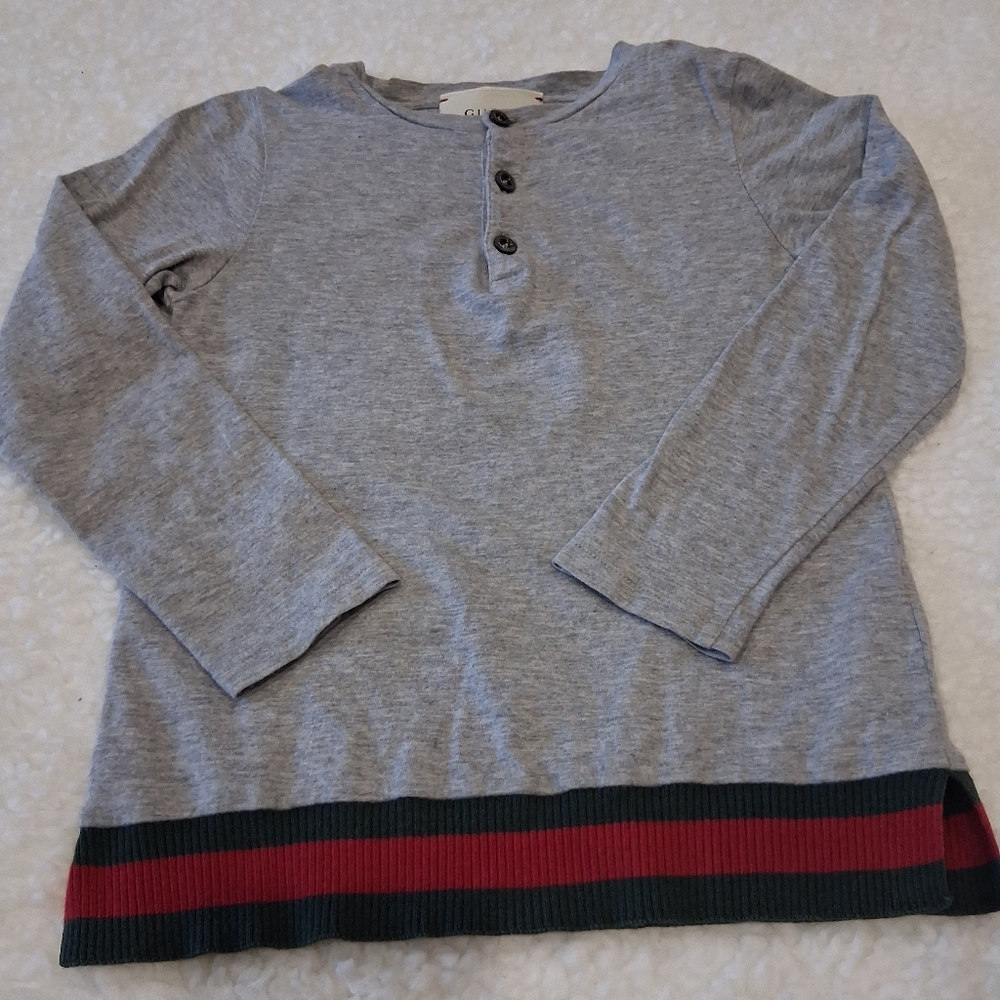 Gucci Gray Henley Long Sleeve Tee Kids